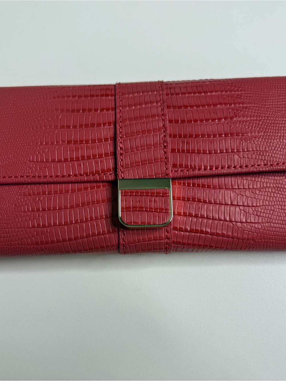 WOLF Jewelry Travel Roll Case Red Croc Embossed Organizer Bracelet Watch Storage